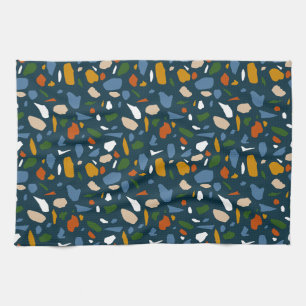 Linge De Cuisine Terrazzo bleu Motif