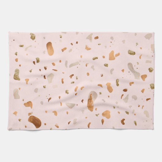 Linge De Cuisine Terrazzo Rose Blush Avec Spots De Cuivre Or (Horizontal)