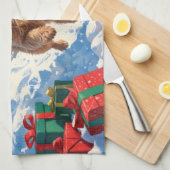 Linge De Cuisine Terrier rouillé en neige avec Casquette de Noël (Quart Plié)