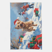 Linge De Cuisine Terrier rouillé en neige avec Casquette de Noël (Vertical)