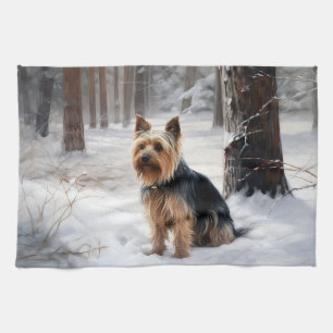 Linge De Cuisine Terrier Silky laisse tomber la neige Noël