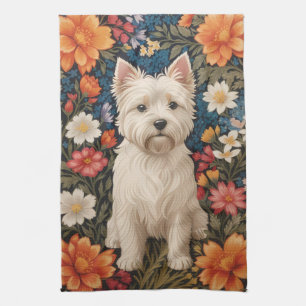 Linge De Cuisine Térrier West Highland élégant Fleur floral coloré