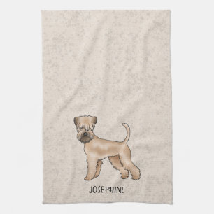 Linge De Cuisine Terrier Wheaten à poil doux avec nom sur fond beig