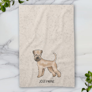 Linge De Cuisine Terrier Wheaten à poil doux avec nom sur fond beig