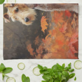 Linge De Cuisine Terrier Wirefox dans les feuilles d'automne chute (Plié)
