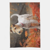 Linge De Cuisine Terrier Wirefox dans les feuilles d'automne chute (Vertical)