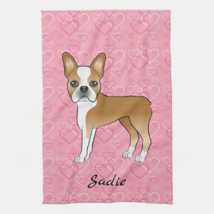 Linge De Cuisine Tervueren Boston Terrier Chien Sur Coeurs Roses Et