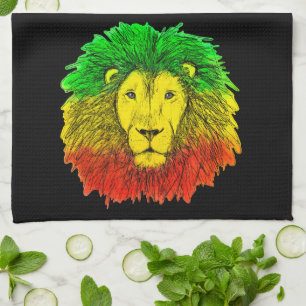 Linge De Cuisine Tête de lion Rasta rouge jaune vert dessin Jamaïqu