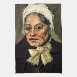 Linge De Cuisine Tête de vieille femme coiffée d'un bonnet blanc pa