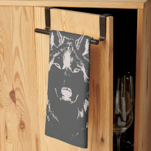 Linge De Cuisine Tête De Visage Gris Et Blanc Funky