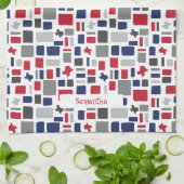 Linge De Cuisine Texas Red & Blue Wonky Carrés & Rectangles (Plié)