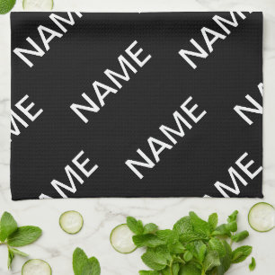 Linge De Cuisine Texte personnalisable   Moderne Gras Noir & Blanc
