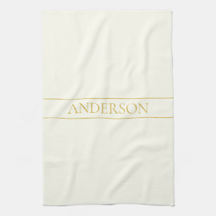 Linge De Cuisine Texte personnalisable simple et élégant Or blanc