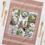 Linge De Cuisine Texte Personnalisé Élégant Photo Collage Chiens En<br><div class="desc">Créez une serviette de cuisine personnalisée et pratique présentant neuf photos chères, encadrées par le message chaleureux : "La maison est là où se trouvent mes chiens." Ce modèle élégant dispose d'un collage photo arrangé dans un format grille, et de lettres de style traditionnel. Le texte peut être customisé pour...</div>