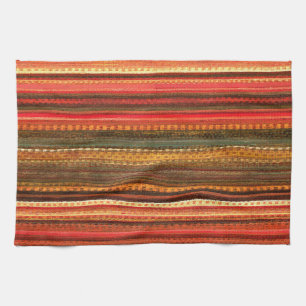 Linge De Cuisine Textile Matériau Rayures Rouge Orange et Vert