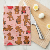 Linge De Cuisine Texture avec le nounours, coeurs (Quart Plié)