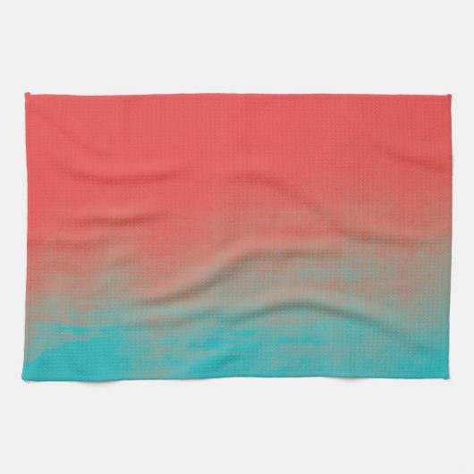 Linge De Cuisine Texture d'aquarelle d'Ombre - Teal et corail (Horizontal)