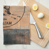 Linge De Cuisine Texture de bois rustique personnalisée & monogramm (Quart Plié)