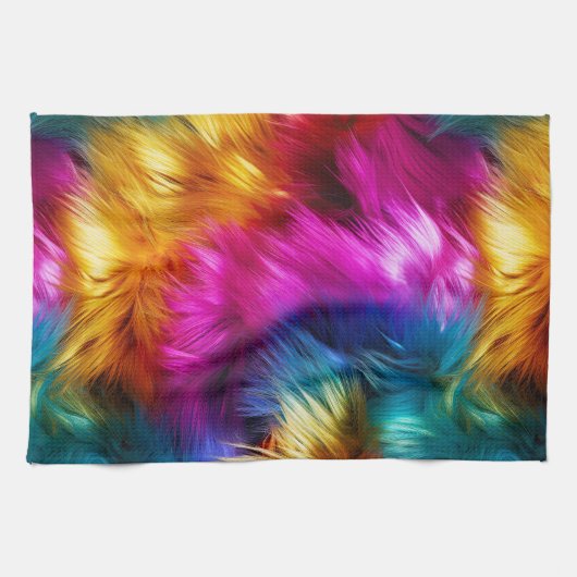 Linge De Cuisine texture de fausse fourrure de monstre arc-en-ciel (Horizontal)