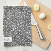 Linge De Cuisine Texture de paillettes argentées fausses et nom per (Quart Plié)