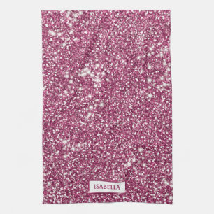 Linge De Cuisine Texture de paillettes roses fausses avec nom perso