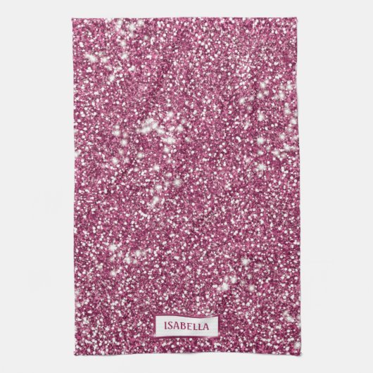 Linge De Cuisine Texture de paillettes roses fausses avec nom perso (Vertical)