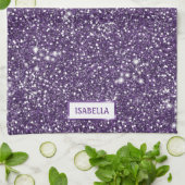 Linge De Cuisine Texture de paillettes violettes fausses avec nom p (Plié)