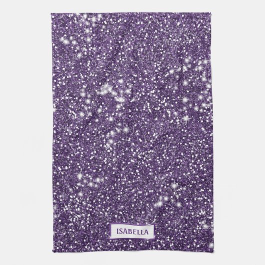 Linge De Cuisine Texture de scintillement violet faux avec nom pers (Vertical)