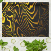 Linge De Cuisine Texture de tourbillons noir jaune or (Plié)