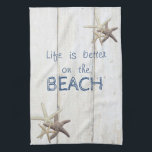 Linge De Cuisine Texture en bois adorable, Épée, Plage<br><div class="desc">Cette conception estivale présente une belle image d'un rivage de plage avec sable,  mer,  ciel,  et un message de motivation.</div>