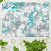 Linge De Cuisine texture gris turquoise et marbre blanc (Plié)