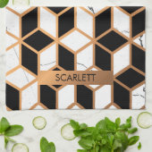 Linge De Cuisine Texture Marbre Avec Cubes D'Or (Plié)