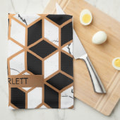 Linge De Cuisine Texture Marbre Avec Cubes D'Or (Quart Plié)