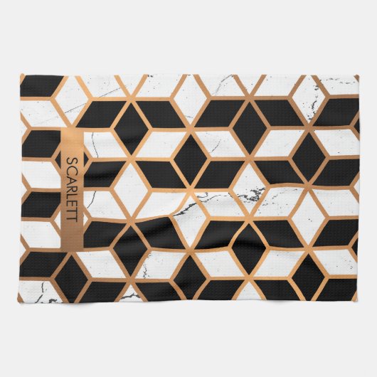 Linge De Cuisine Texture Marbre Avec Cubes D'Or (Horizontal)