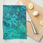 Linge De Cuisine Texture marbre pierre bleu et turquoise naturel (Quart Plié)