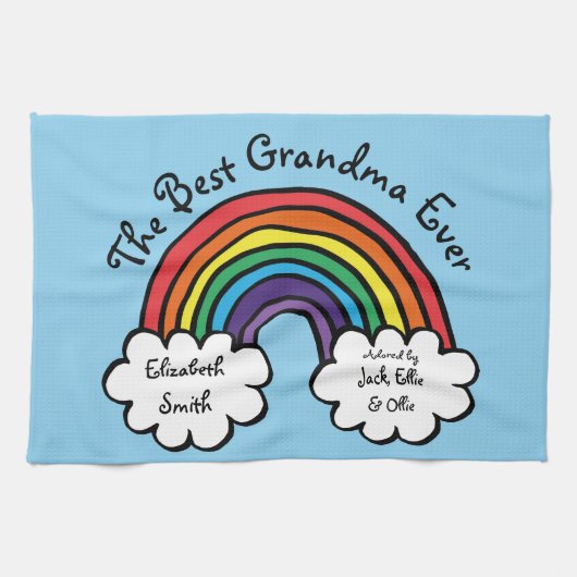 Linge De Cuisine The Best Grandma Granny Ever Rainbow Blue (Horizontal)