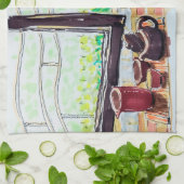 Linge De Cuisine Thé et Fleurs de la Fenêtre (Plié)