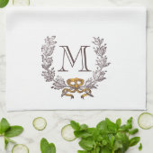 Linge De Cuisine Thé initial de Monogramme personnalisé de couronne (Plié)