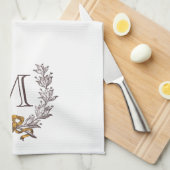 Linge De Cuisine Thé initial de Monogramme personnalisé de couronne (Quart Plié)