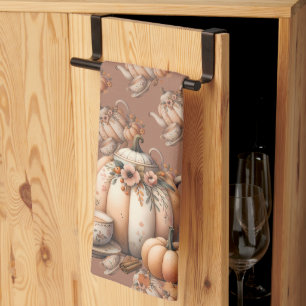 Linge De Cuisine Théière Citrouille avec Illustration Florale d'Aut