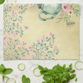 Linge De Cuisine Théière d'aquarelle et or élégants de fleurs (Plié)