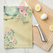 Linge De Cuisine Théière d'aquarelle et or élégants de fleurs (Quart Plié)