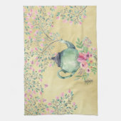 Linge De Cuisine Théière d'aquarelle et or élégants de fleurs (Vertical)