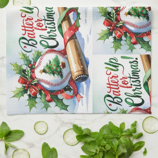 Linge De Cuisine Thème de Noël du baseball (Plié)