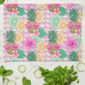 LINGE DE CUISINE THÈME DE PLAGE TROPICALE D'ÉTÉ ROSE & VERT (Plié)