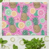 LINGE DE CUISINE THÈME DE PLAGE TROPICALE D'ÉTÉ ROSE & VERT (Plié)