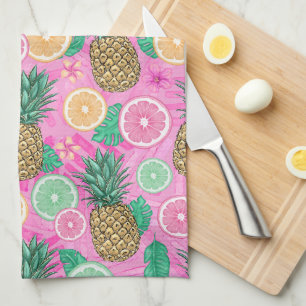LINGE DE CUISINE THÈME DE PLAGE TROPICALE D'ÉTÉ ROSE & VERT