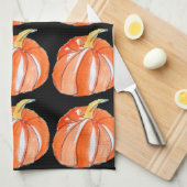 Linge De Cuisine Thème Halloween noir et orange citrouille (Quart Plié)