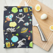 Linge De Cuisine Thème spatial cool - Astronauts & Rocket Ships (Quart Plié)