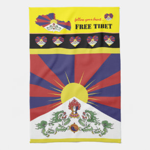 Linge De Cuisine Tibet libre, drapeau, carte, coeur/Tibet